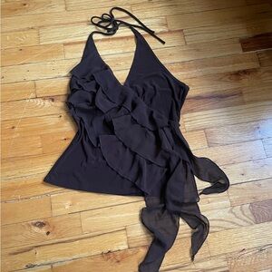 Brown Ruffled Women's halter top